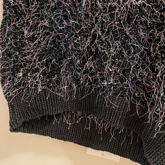 Vintage Handknit Black Rainbow Confetti Crochet Sweater Tee - Picture 5 of 12